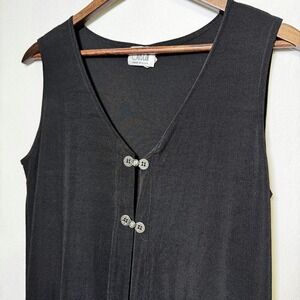 Jostar Womens Black Knit Midi Duster Cardigan Sleeveless Filigree Clasp V-Neck S